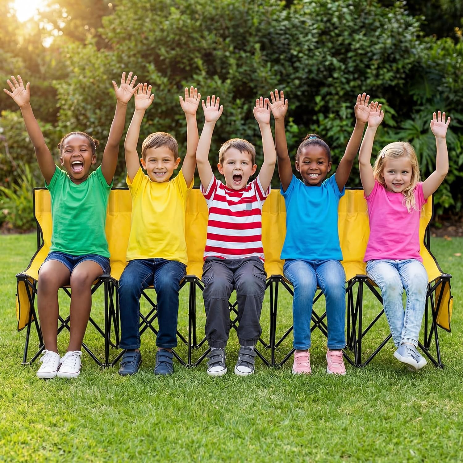 kigley 6 seats folding soccer bench chair portable team sports sideline bench for football camp travel events outdoor seating with storage bag(classic, yellow) classic yellow 6 seats