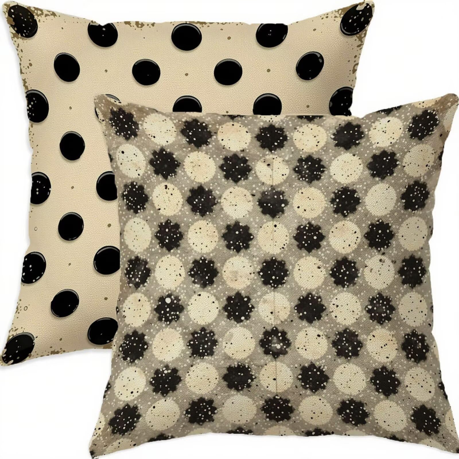 Housse coussin 60x60 cm lot de 2 beige géométrique imperméable en lin