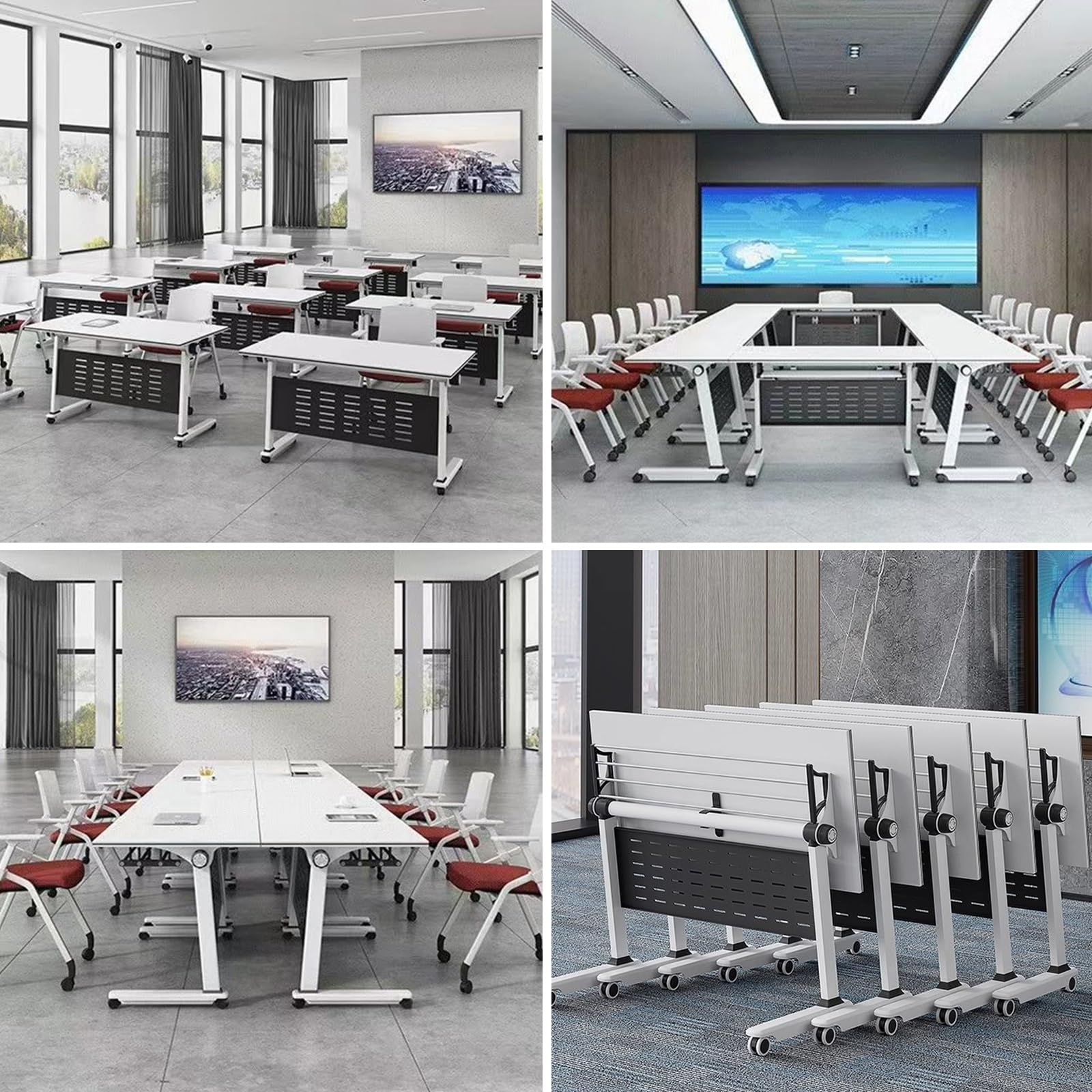Platzsparender, Klappbarer Konferenztisch mit Rollen, Tragkraft 800 Kg, Mobiler Seminartisch für Klassenzimmer und Besprechungsräume, Beige, 160 X 60 X 75 cm