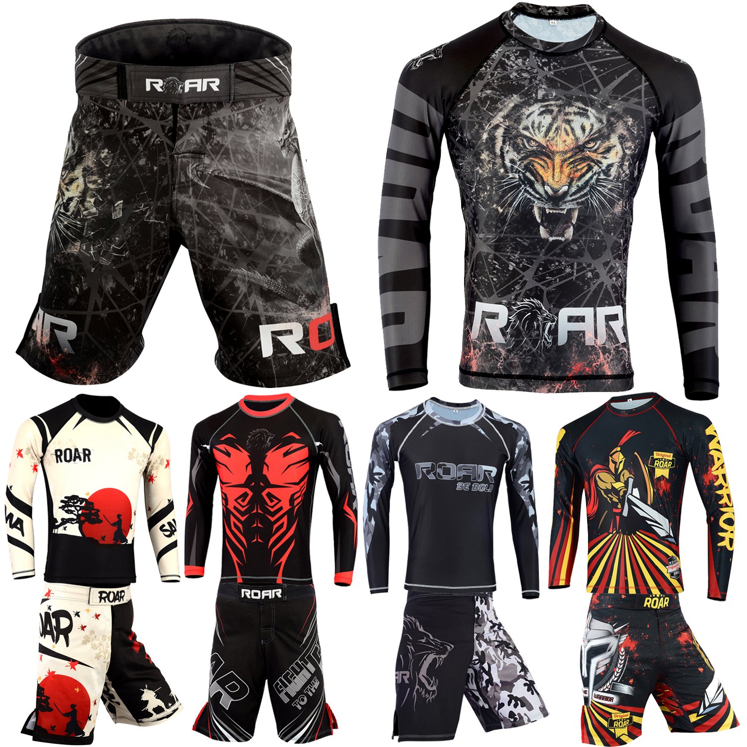 Rash Guard & BJJ Shorts Set Mens Women Fight Wear Kids Grappling Training (Dragon-2Pcs-Set, Large)