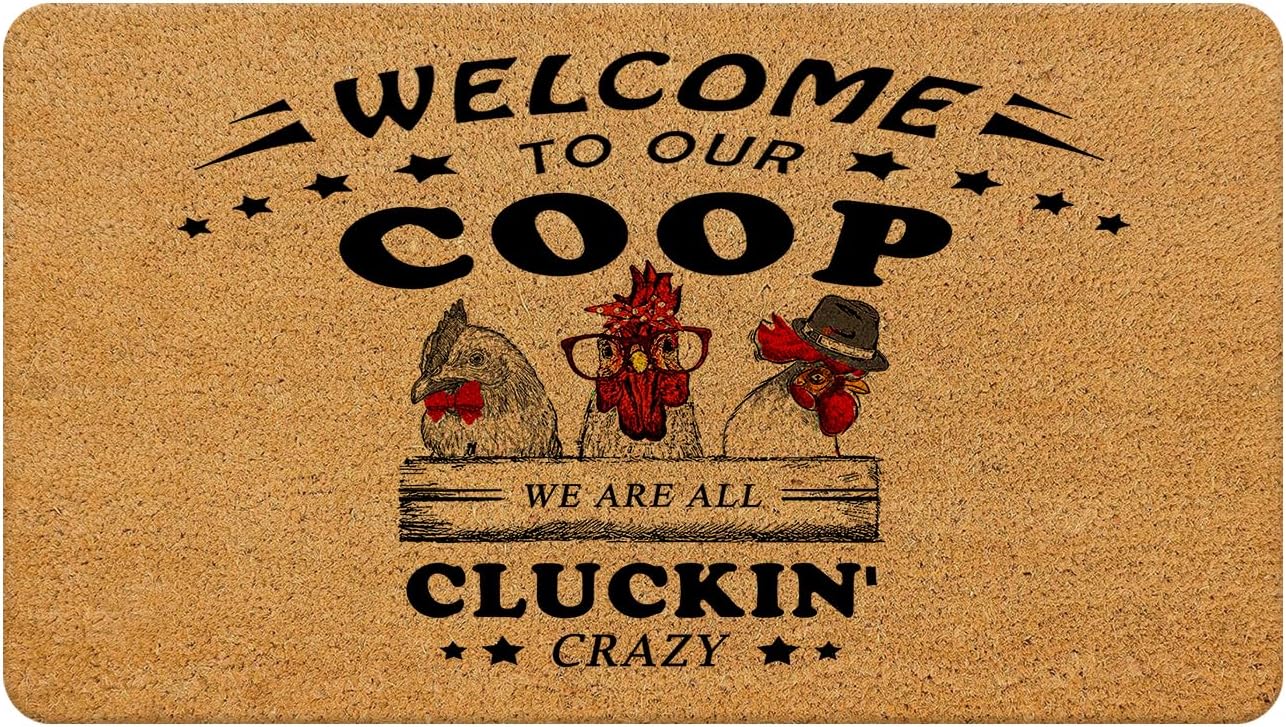 Funny Chicken Welcome Mats Rug, Welcome to Our Coop Front Coir Chicken Door Mat Outdoor Entrance for Home Entrance, 17x30 Inches