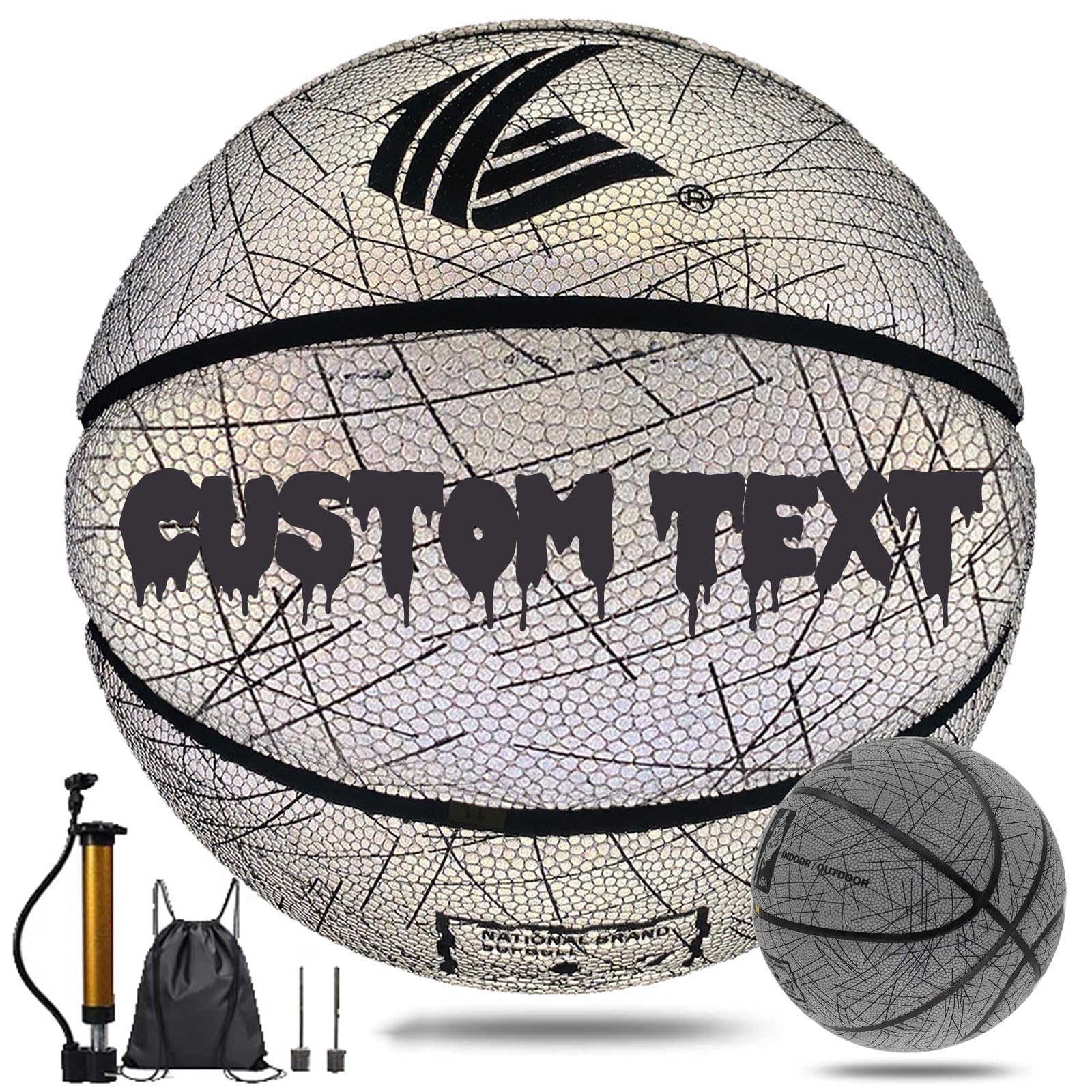 Customized Personalized Basketball, Custom Your Name, Text on Basketball, Glow in The Dark Basketball Gift, Reflective Basketball, Size 7/6/5 Standard Practice Training Holographic Basketball (No.6)