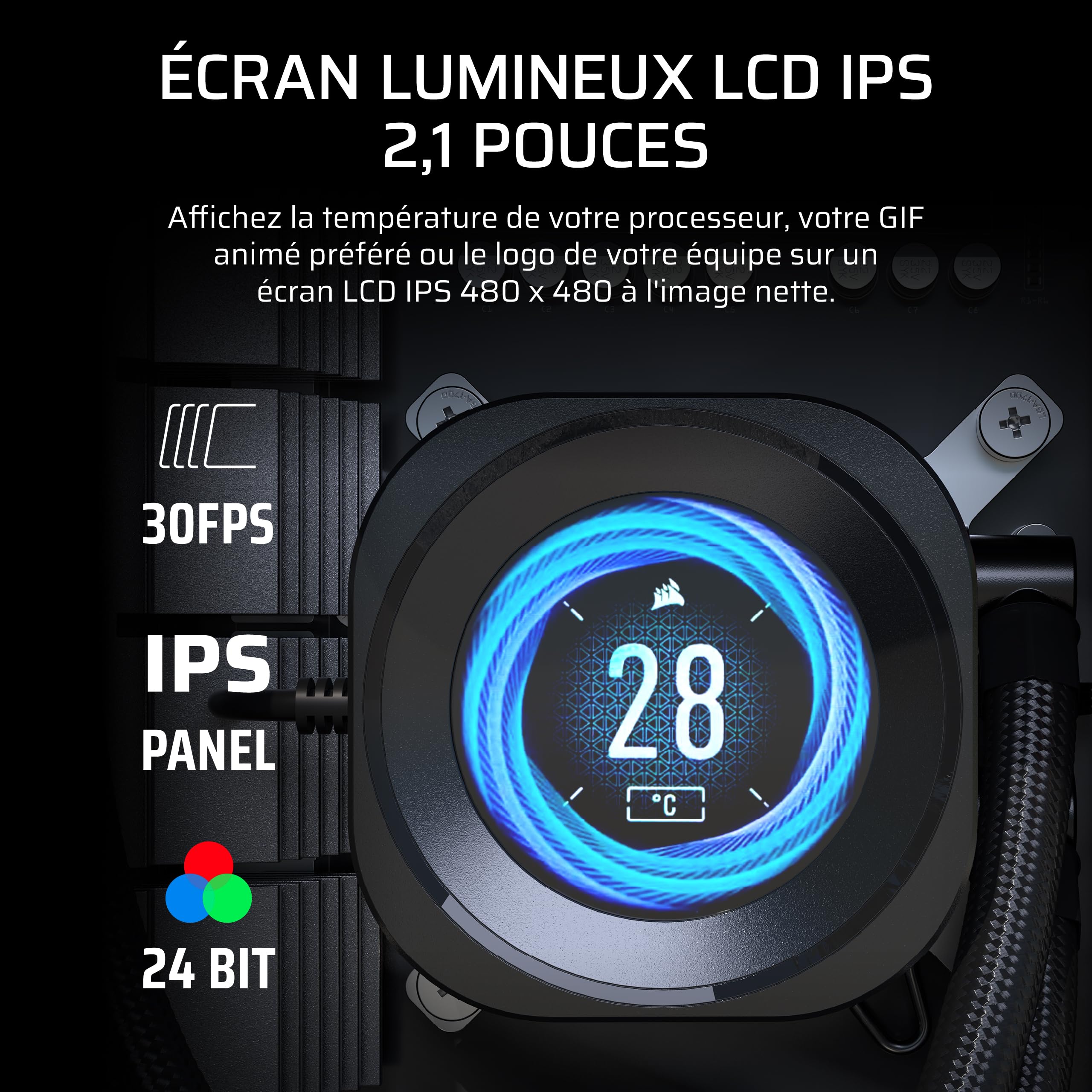 CORSAIR NAUTILUS 360 RS LCD AIO pour CPU, Inclus 3x RS120 – Noir | Ecran LCD IPS 5.3cm, Radiateur 360 mm, Intel LGA 1851/1700, AMD AM5/AM4, Connexions série simples