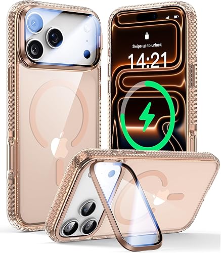 Miniatura 32 de Funda para iPhone 14 Pro de 6.1”, cubierta para cámara con soporte, protector de lente de cámara 9H, compatible con MagSafe, a prueba de golpes de