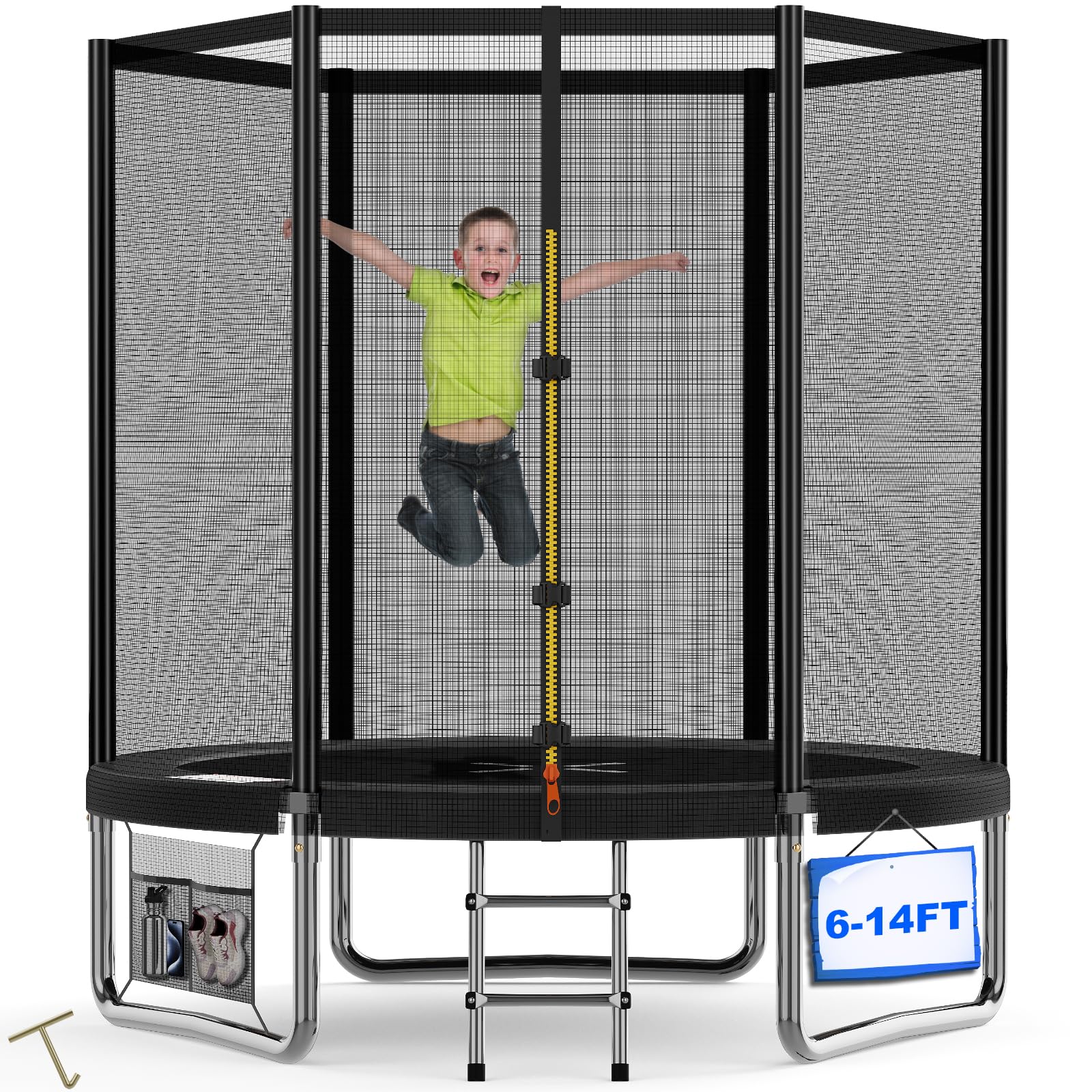 Devoko Cama Elástica Exterior para Niños Ø 183/228/305/366/427 cm, Trampolines para Niños con Malla de Zapatos, Escalera, Red de Seguridad, Capacidad de Carga 150 kg 2