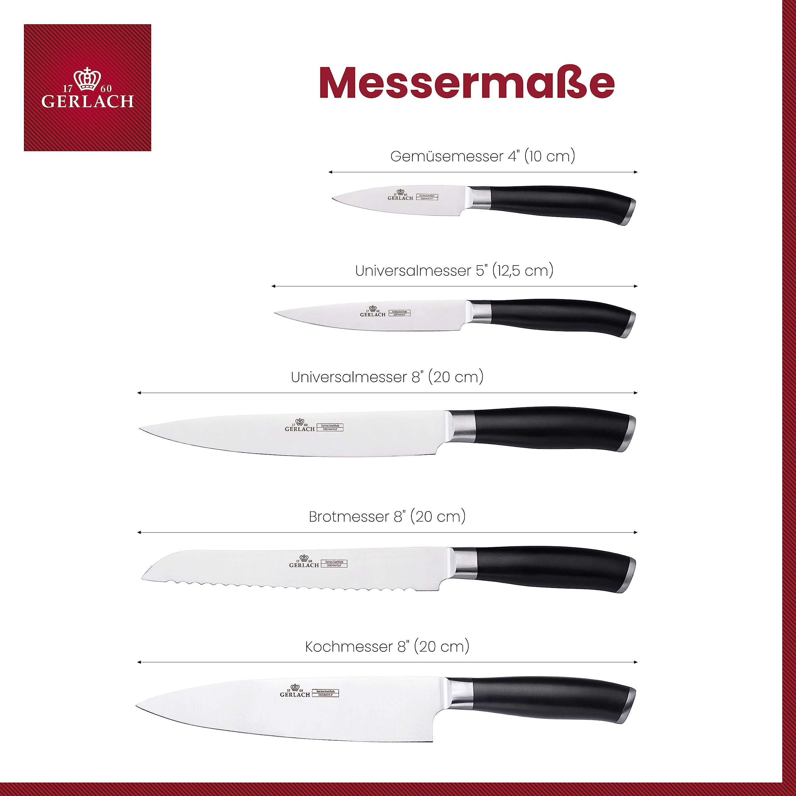 Gerlach Deco Black Messerblock Messerset Küchenmesserset 5 Messer aus Edelstahl Buchenholz Küchenmesser im Block Kochmesser Brotmesser Gemüsemesser Küche Küchenutensilien Küchenzubehör