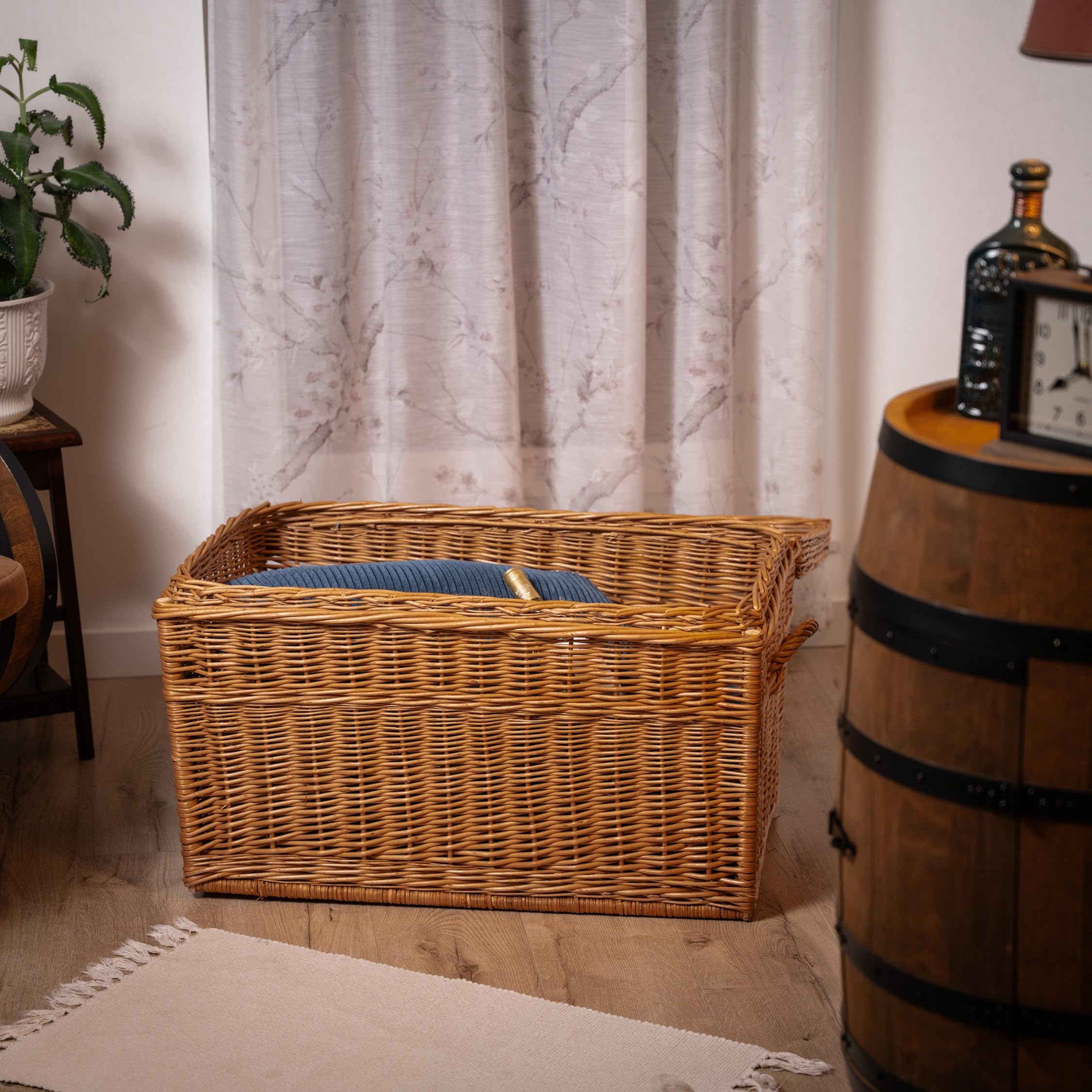 Creative Cooper Handgefertigter Wäsche- & Aufbewahrungskorb aus Weide – Großes Geflochtenes Wicker-Korb 180 L – Deckel, Rustikal, Naturholz, Braun