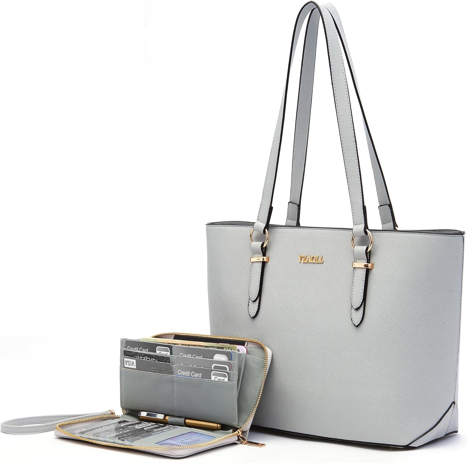 YZAOLL Purses for Women Faux Leather Medium Large Tote Satchel Shoulder Purse Handbag Wallet set