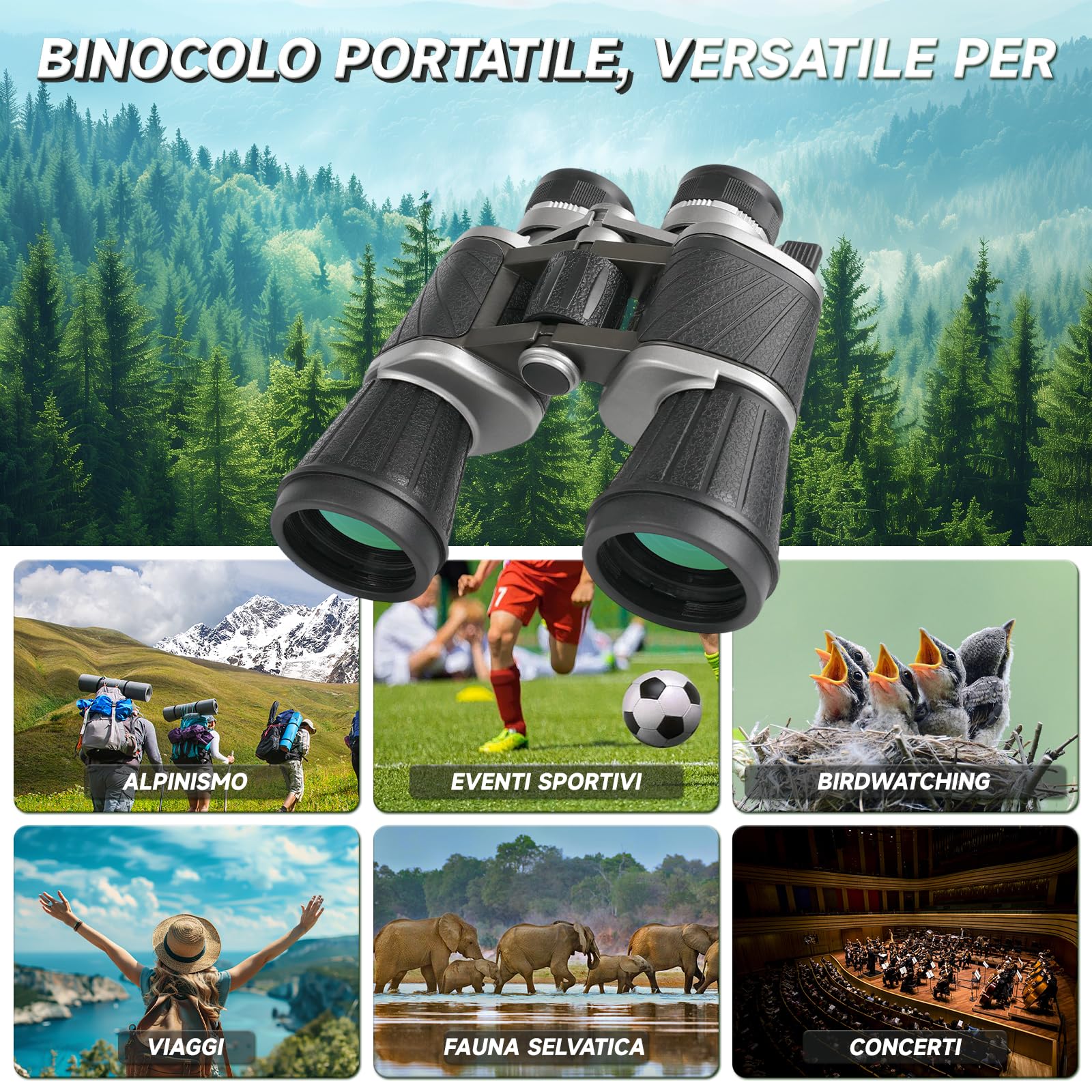 Binocolo 7x 50 per Adulti HD Portatile Birdwatching | Binocolo Compatto Pieghevole con Custodia,Professionale/Quotidiano per Escursionismo, Caccia, Visite
