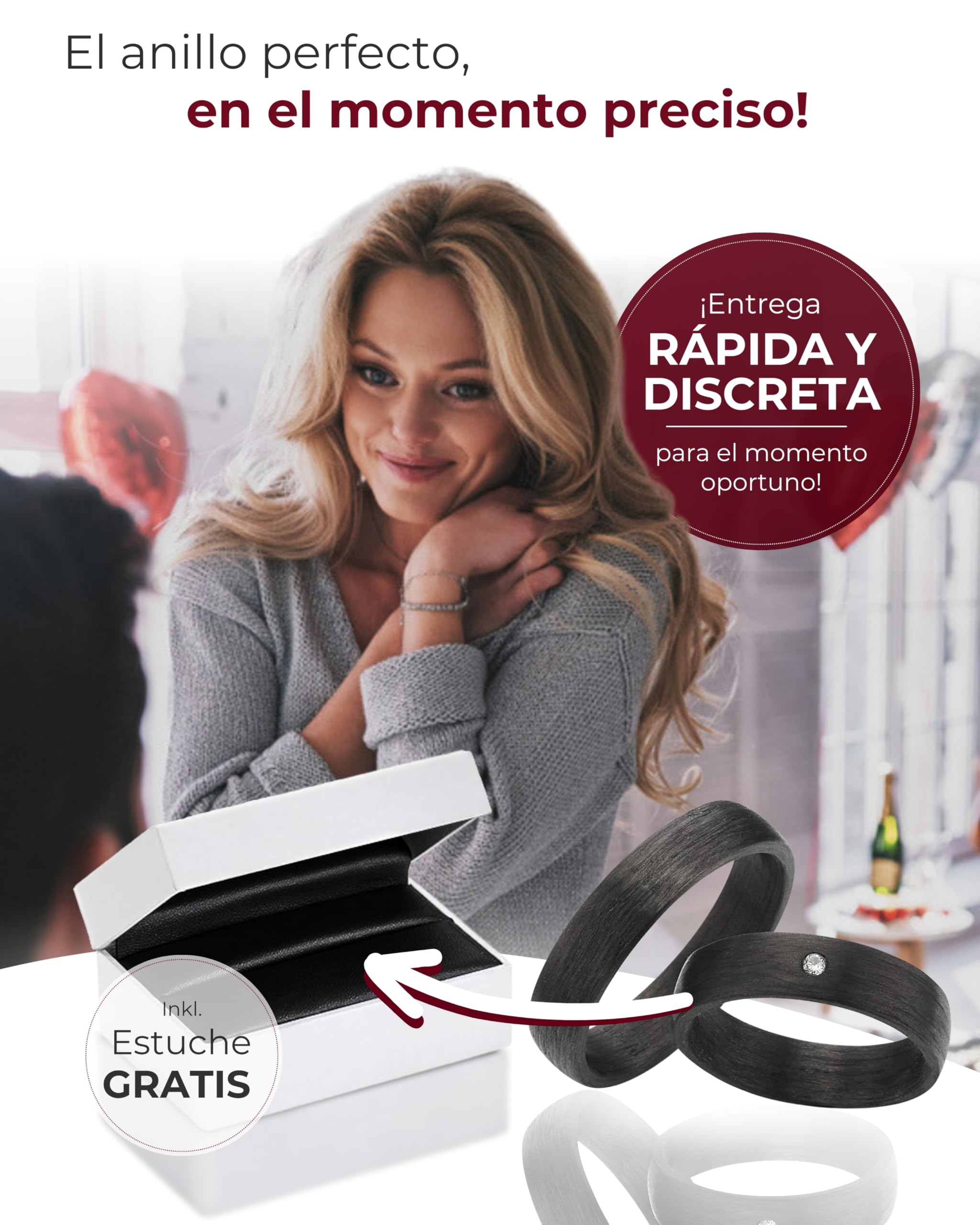 123traumringe 2 alianzas de boda de carbono con brillo en calidad de joyería a un precio por par (diamante/grabado/cinta métrica y estuche). S89