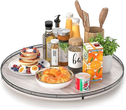 Miniatura 7 de Farmhouse Oak - Organizador giratorio Lazy Susan de 9 pulgadas para gabinete, organización redonda de madera Lazy Susan y almacenamiento para mesa