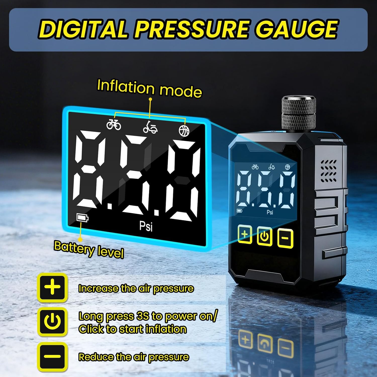 Mini Bike Tire Air Pump, 150 Psi High Pressure Pump with Presta and Schrader Valve 2in1, Fast Inflate Portable Small Bicycle Electric Pump with Digital Gauge for Road Bike, City, Mountain Bike, E-Bike