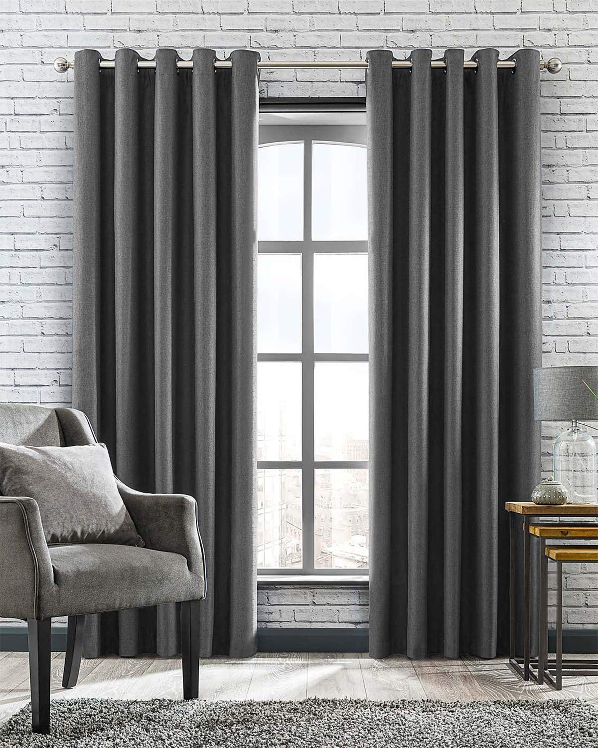 Casableu Slubby 2 Piece Polyester Eyelets (Steel) Blackout Curtains with Tie Back, Bedroom Living Room (Grey, 7 Ft x 4.2 Ft)