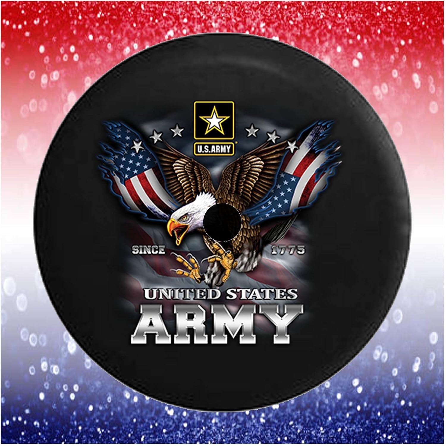 United States USA Screaming Eagle Military Black Spare Tire Cover 32-33 Inch for Jeep Wrangler JL RV SUV Camper Trailer - Waterproof Dustproof UV Resistant with Backup Camera Hole