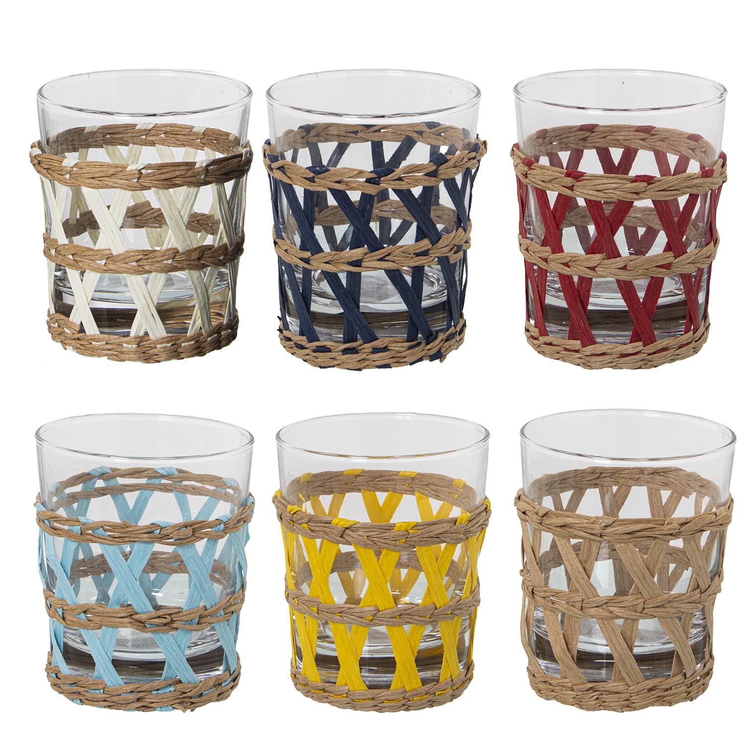 DRW Set of 6 Glass Low Glasses with Transparent Decoration 8x9 5cm