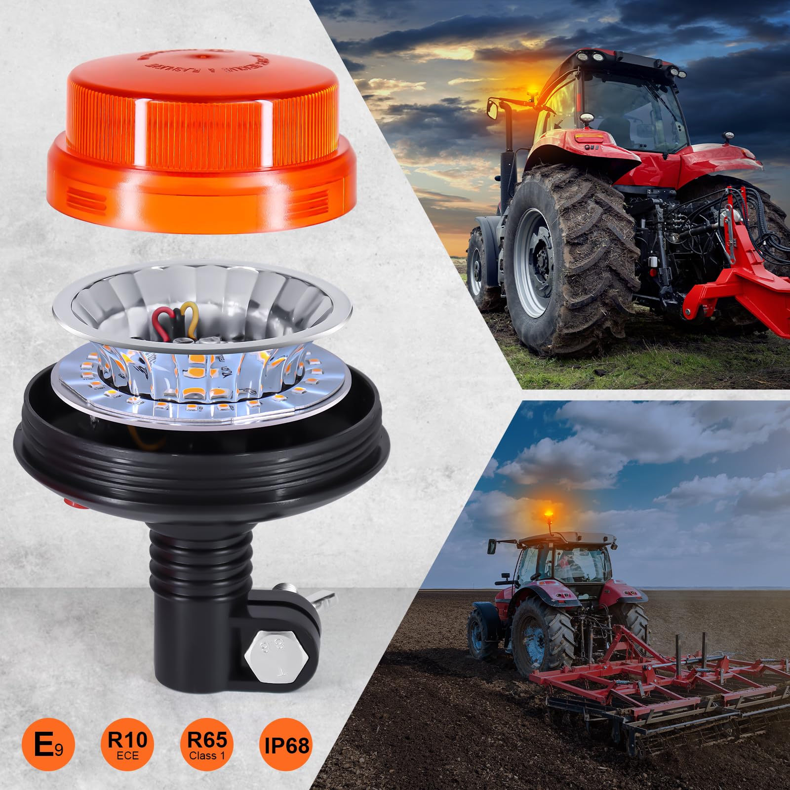 antom Luce LED stroboscopica lampeggiante, 12V-24V LED Giallo Avvertimento luci lampeggianti con 7 modalità di illuminazione per veicoli Carrelli elevatori per trattori golf UTV