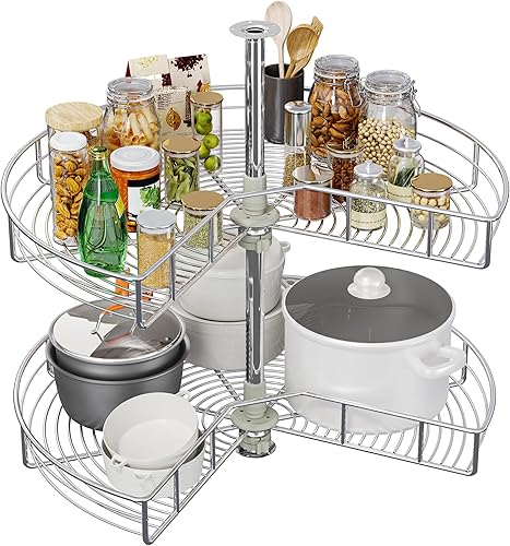 YITAHOME Organizador de esquina de 31 pulgadas con forma de riñón cromado con 2 estantes Lazy Susan para armario de cocina, almacenamiento de