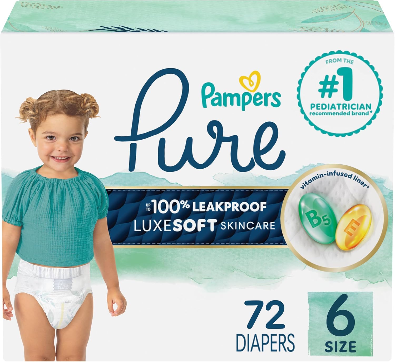 Pampers Baby Diapers - Pure Protection - Size 2, 74 Count, for up to 100% Leakproof, Premium Plant-based Skin Protection Size 2 74