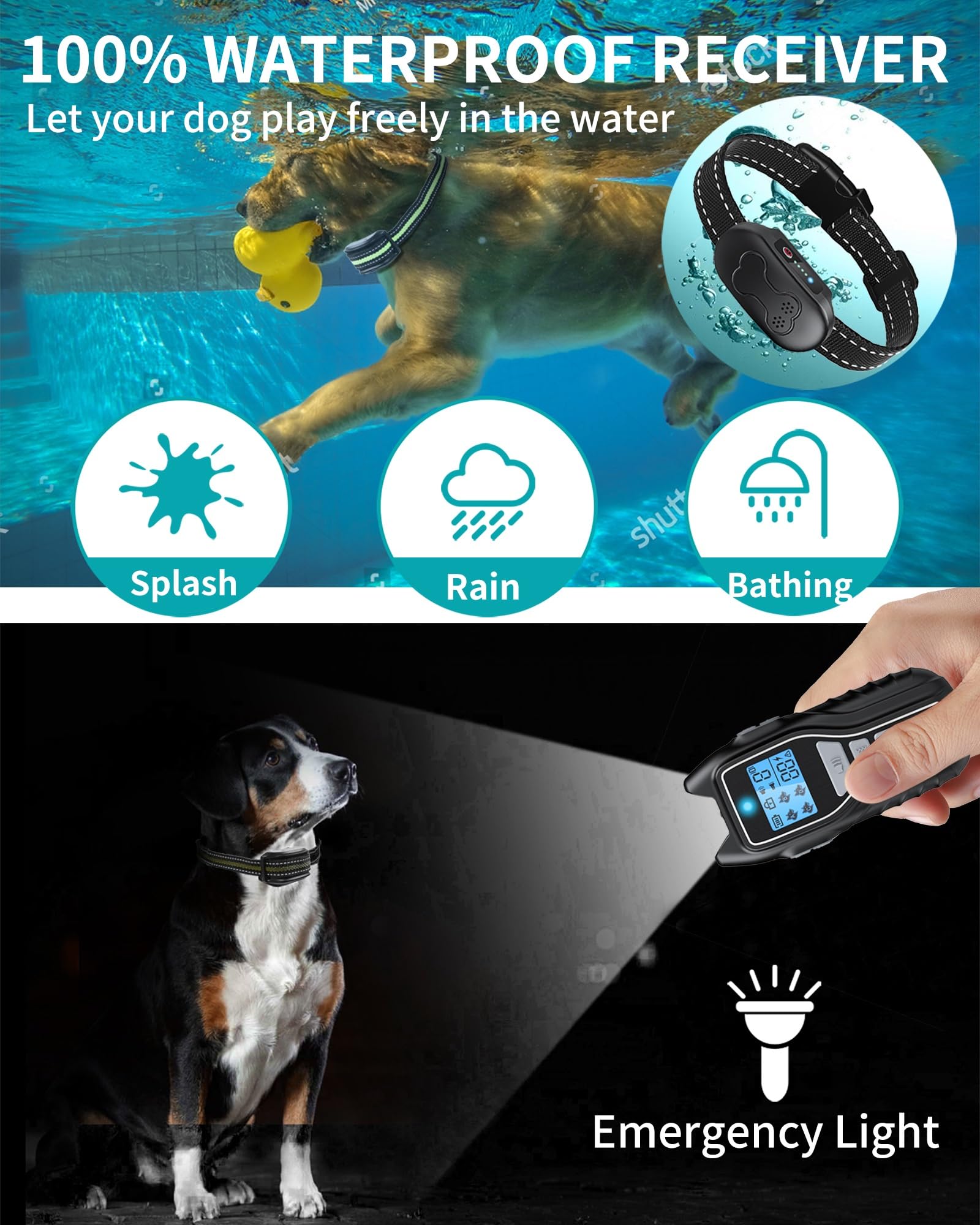 Dog Shock Collar with Remote Control - Rechargeable Dog Training Collar, IPX7 Waterproof E Collar for Dogs with 4 Safe Modes Flashlight Beep Vibration Shock Ideal for All Dog Sizes (8-150lbs) - image 6