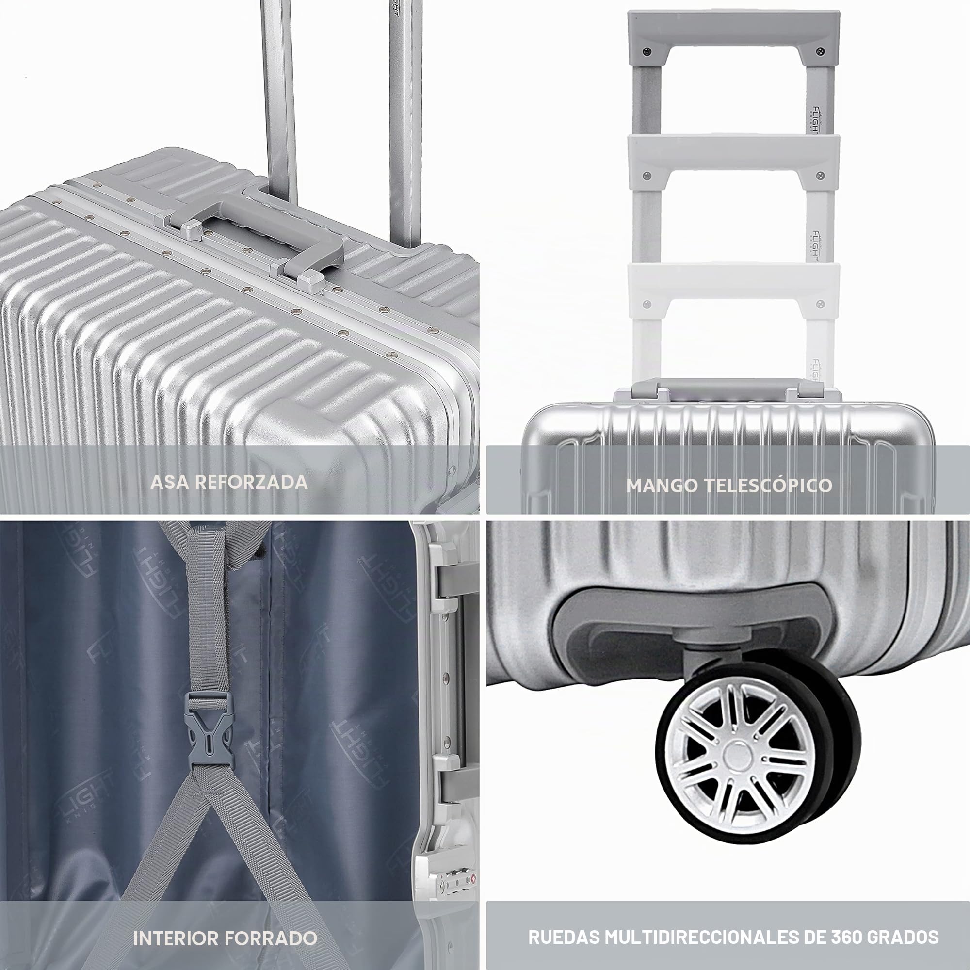 Flight Knight Maleta De Viaje Premium - 8 Ruedas Giratorias - Cerradura De Combinacion TSA Incorporada - Maleta Rigida Ligera para Cabina/Facturar - Gran Durabilidad
