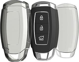 kwmobile Car Key Case Compatible with Hyundai 3-Button Car Key Keyless Go - Key Cover Silicone Cover - Black Transparent