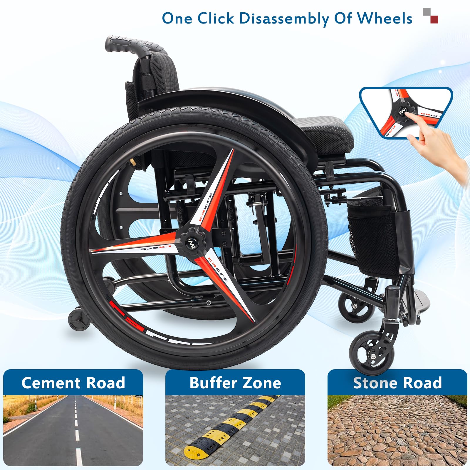 Silla De Ruedas Deportivas Portátiles Para Adultos, Silla De Silla De Deportes Ultra Ligero De Terrrain, Silla De Rueda Manual Autopropulsada, Ruedas Traseras De Liberación Rápida Y Ruedas Anti-punta(