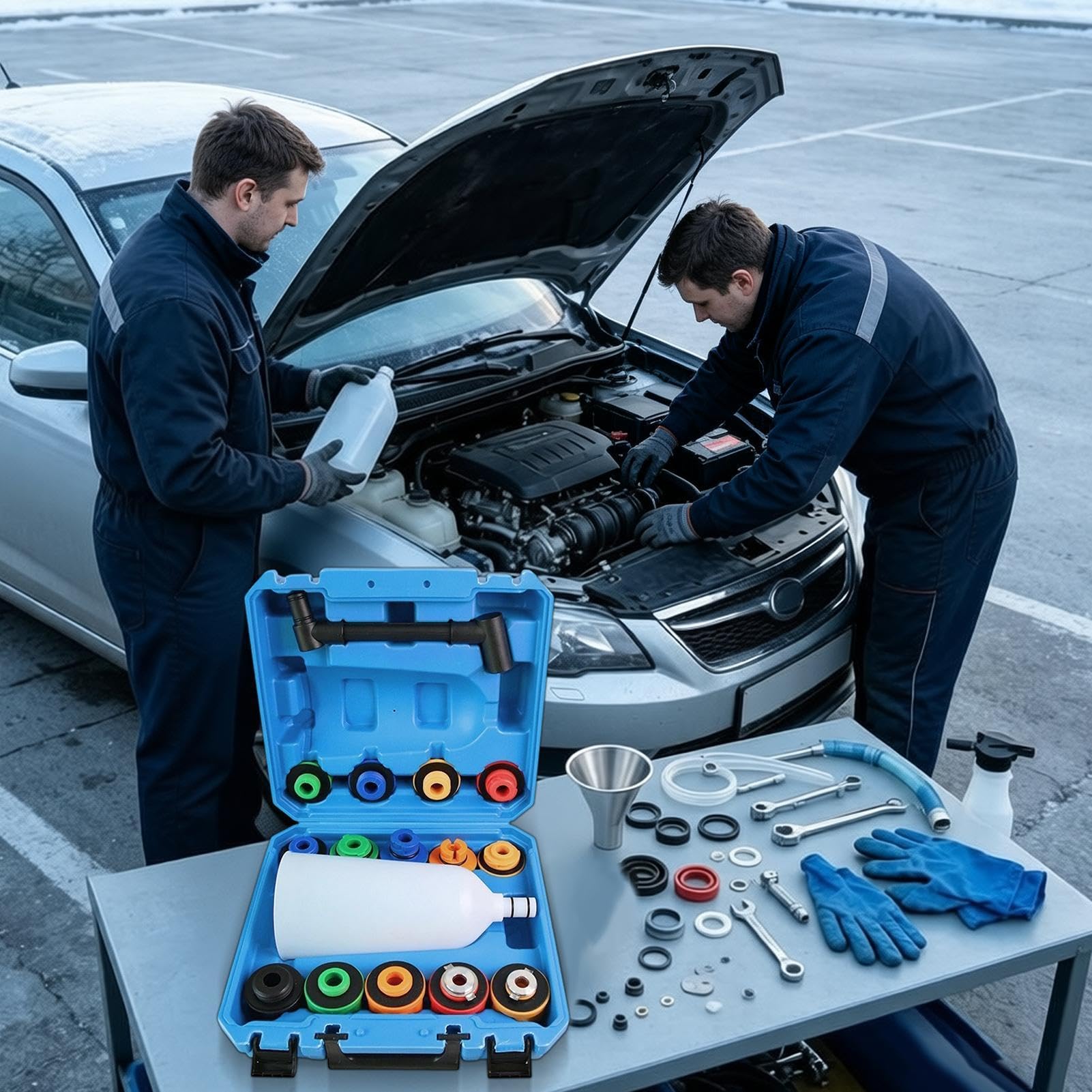 Embudo Para Aceite Del Motor 16 piezas juego de embudo con purga flexible, | Kit de embudo de purga de refrigerante Para Vehículo SUV RV De Refrigeración Del Motor Purga Reparaci