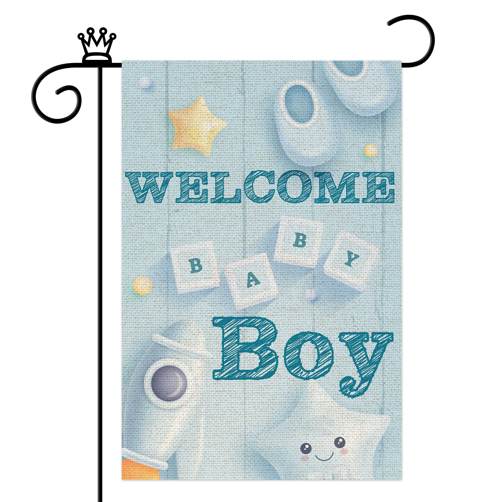 Welcome Baby Boy Garden Flag 12x18 Inch Double Sided Baby Shower Party Decorations Gender Reveal Party Yard Lawn Door Decor Supplies Yard Flag Burlap