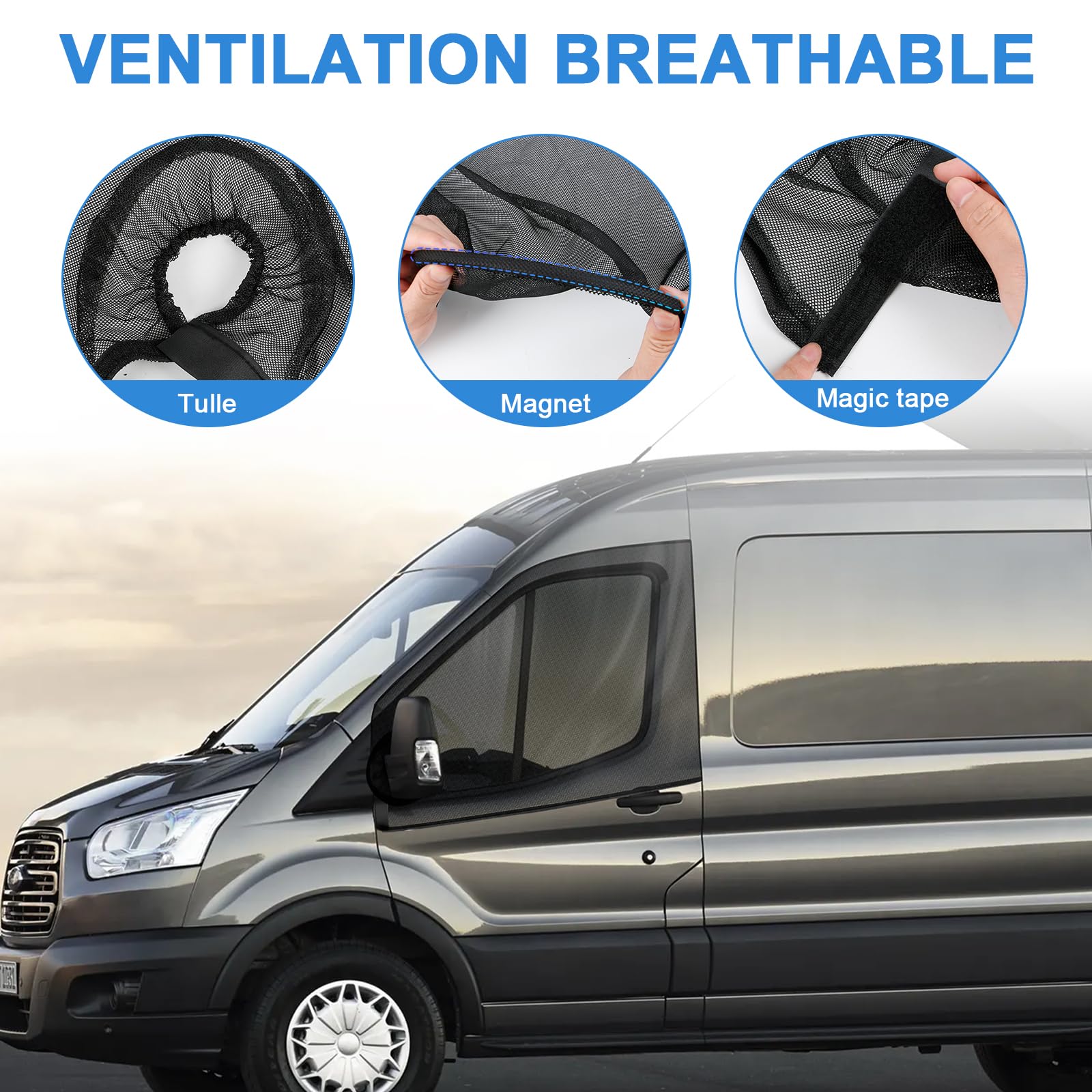 Mosquitera para Puerta Delantera Coche Ventana Parasol Compatible con Mercedes Sprinter, 1 para Amino Universal, Compatible con FIAT Ducato, Transpirable Compatible con Otra Vans