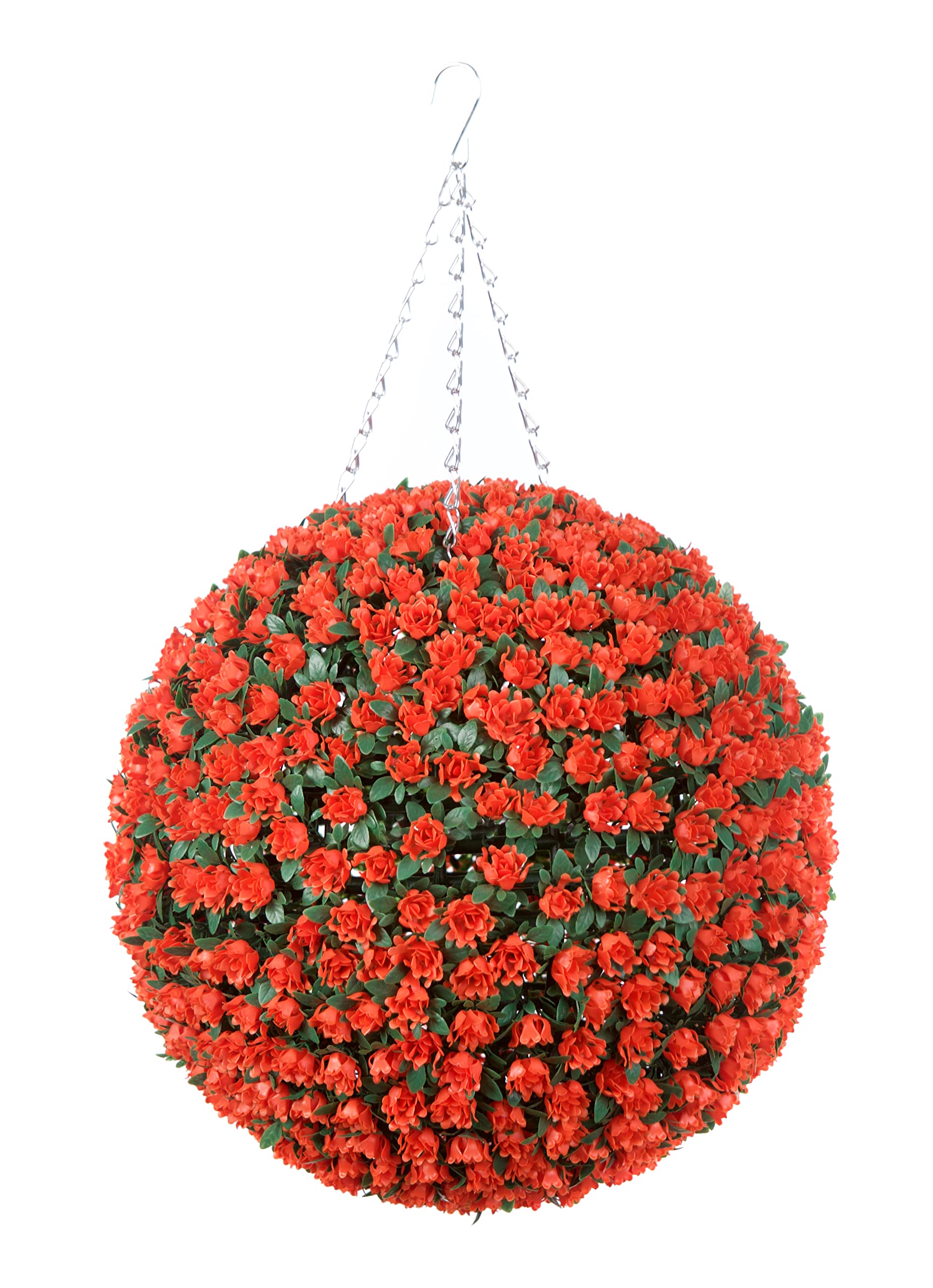 Best Artificial 38cm Rose Topiary Hanging Flower Ball **UV Fade Protected** (Orange)