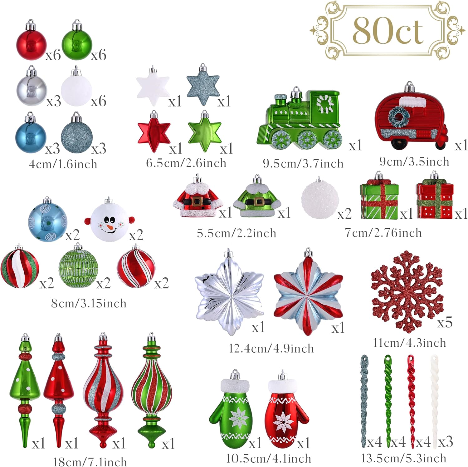 Valery Madelyn Christmas Ball Ornaments, 80ct Colorful Shatterproof Christmas Tree Decorations Set, Red Green Blue Variety Rainbow Hanging Ornaments for Xmas Trees Bulk Holiday Party Decor