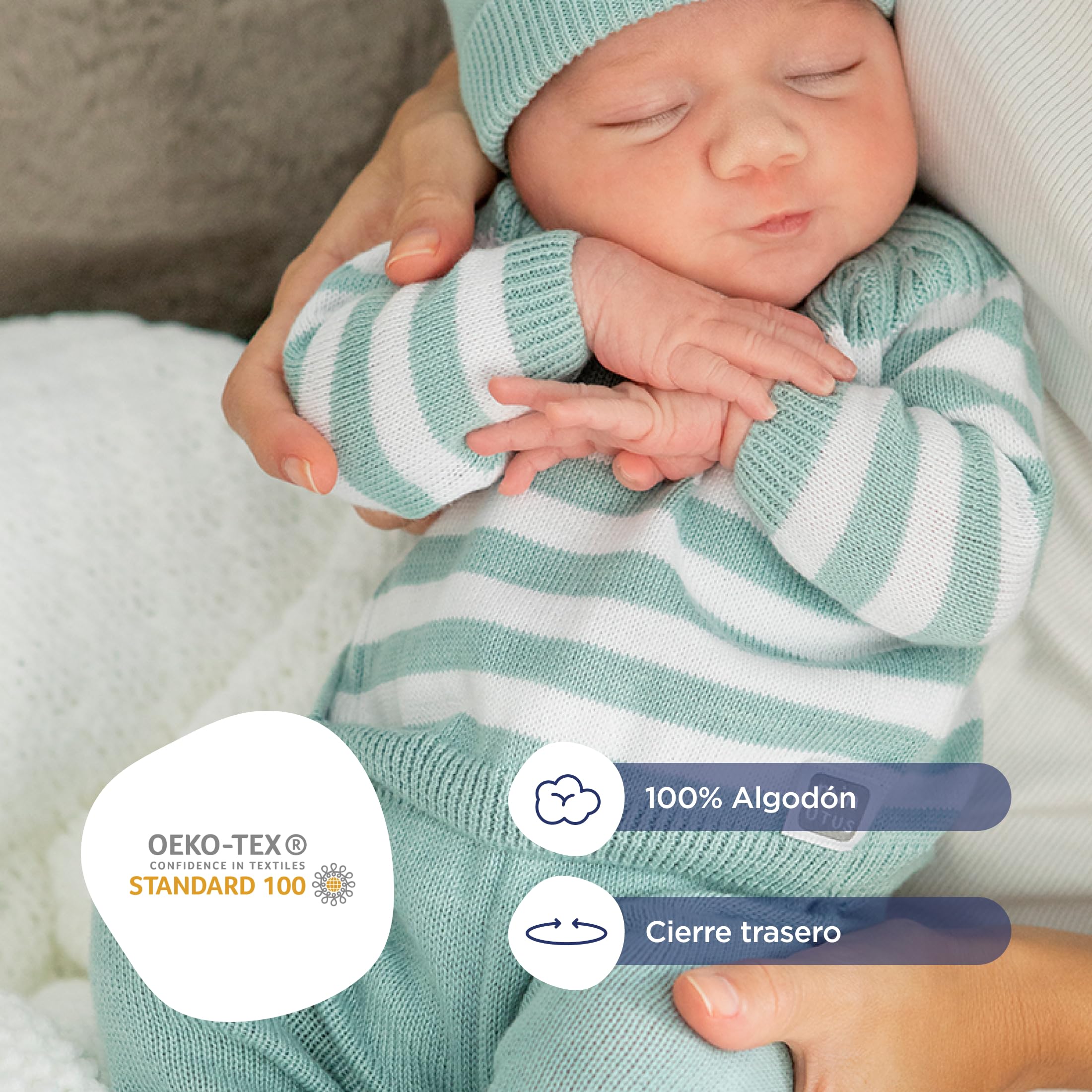 MINUTUS Conjunto Bebé Cabrera con Gorro, Primera Puesta, Ropa Recién Nacido, Jersey y Polaina 100% Algodón, 3 Piezas