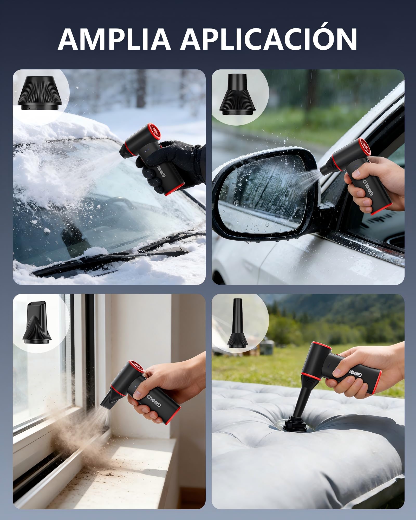 GOOLOO F3 Soplador de polvo eléctrico aire comprimido, 150000 RPM 52M/S 3 velocidades ajustables, carga rápida, soplador limpieza para PC coche exterior sofá (Negro)