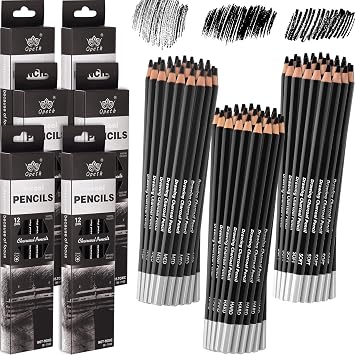 Geyoga 72 Pcs Bulk Black Charcoal Pencils for Drawing Sketching