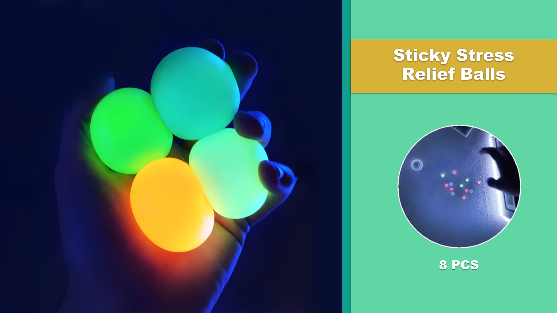Pack De 6 Bolas Que Brillan En La Oscuridad | Bolas Antiestrés Pegajosas Para Lanzar Al Techo | Juguete Sensorial Para Niños De 4 A 12 Años