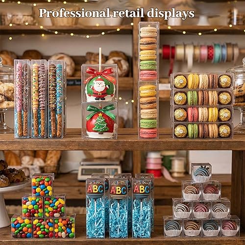 Miniatura 8 de VGOODALL 30 cajas transparentes de recuerdo, 8.2 x 2.75 x 2.2 pulgadas, cajas de cubo transparentes para galletas, macarrones, bodas, despedidas