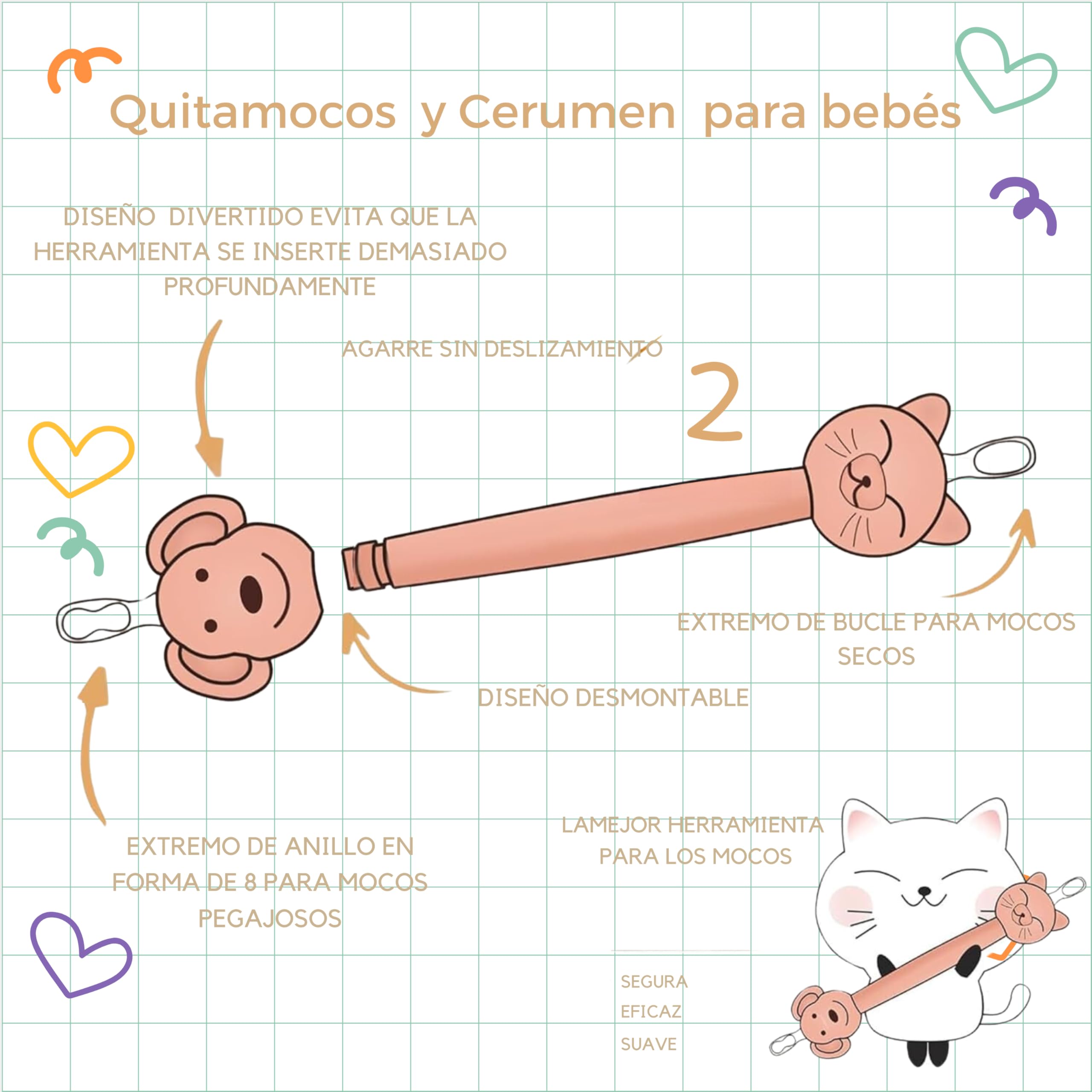 Limpiador Nariz Y Oídos Bebé Sacamocos Seguro Silicona Suave En