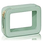 Prite Clear Makeup Bag Cosmetic Organizer Case Waterproof Travel Toiletry Bag Skincare Pouch with Golden Zipper(Green)