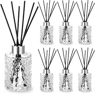 6 Set Empty Reed Diffuser Bottle Set with Stick, 150ml/5oz Clear Glass Diffuser Bottles with Sticks, Black Rattan Reeds & Silver Caps, for DIY Essential Oil, Home Fragrance, Bulk