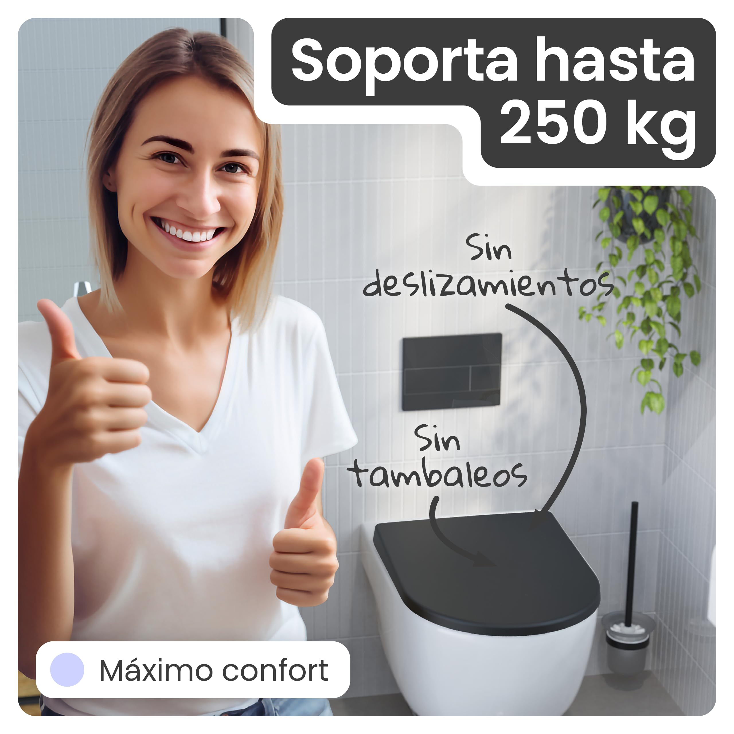 instmaier Tapa de inodoro con dispositivo de descenso automático, color negro mate, certificado TÜV, forma de D, asiento de inodoro de duroplast, función de liberación rápida