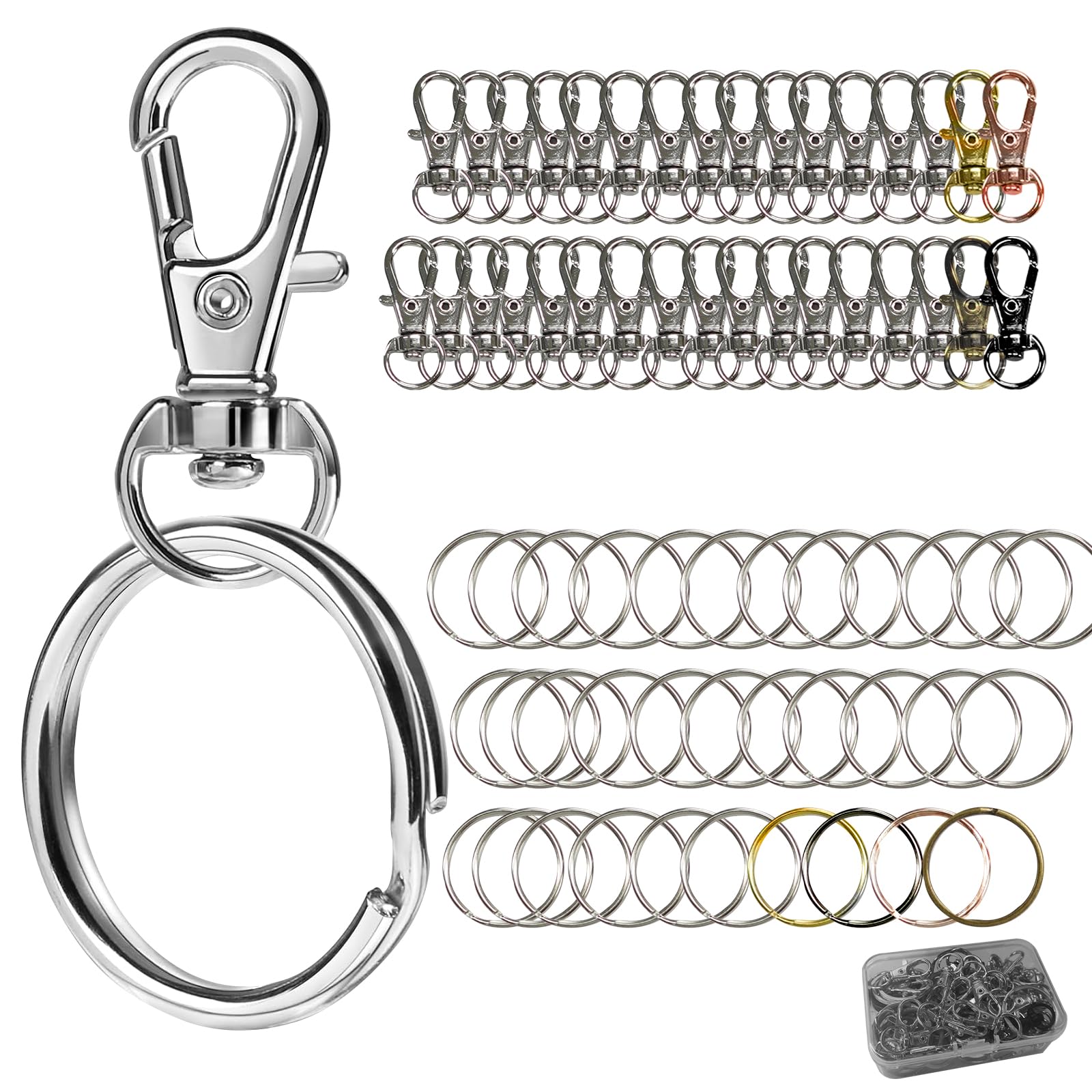 KAIRSORY Keychain, 68PCS Swivel Snap Hooks with Key Rings, Metal Lobster Claw Clasp,34PCS Keychains Clips Hooks and 34PCS Key Chain Rings,Keychain