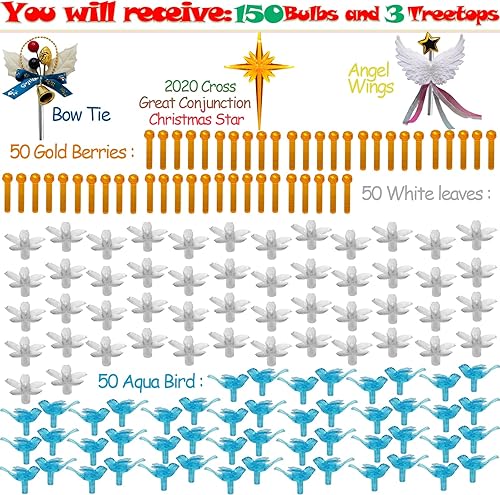 Miniatura 4 de 153 bombillas transparentes de repuesto para árbol de Navidad de cerámica, 50 luces de flores transparentes y 50 clavijas de plástico doradas para