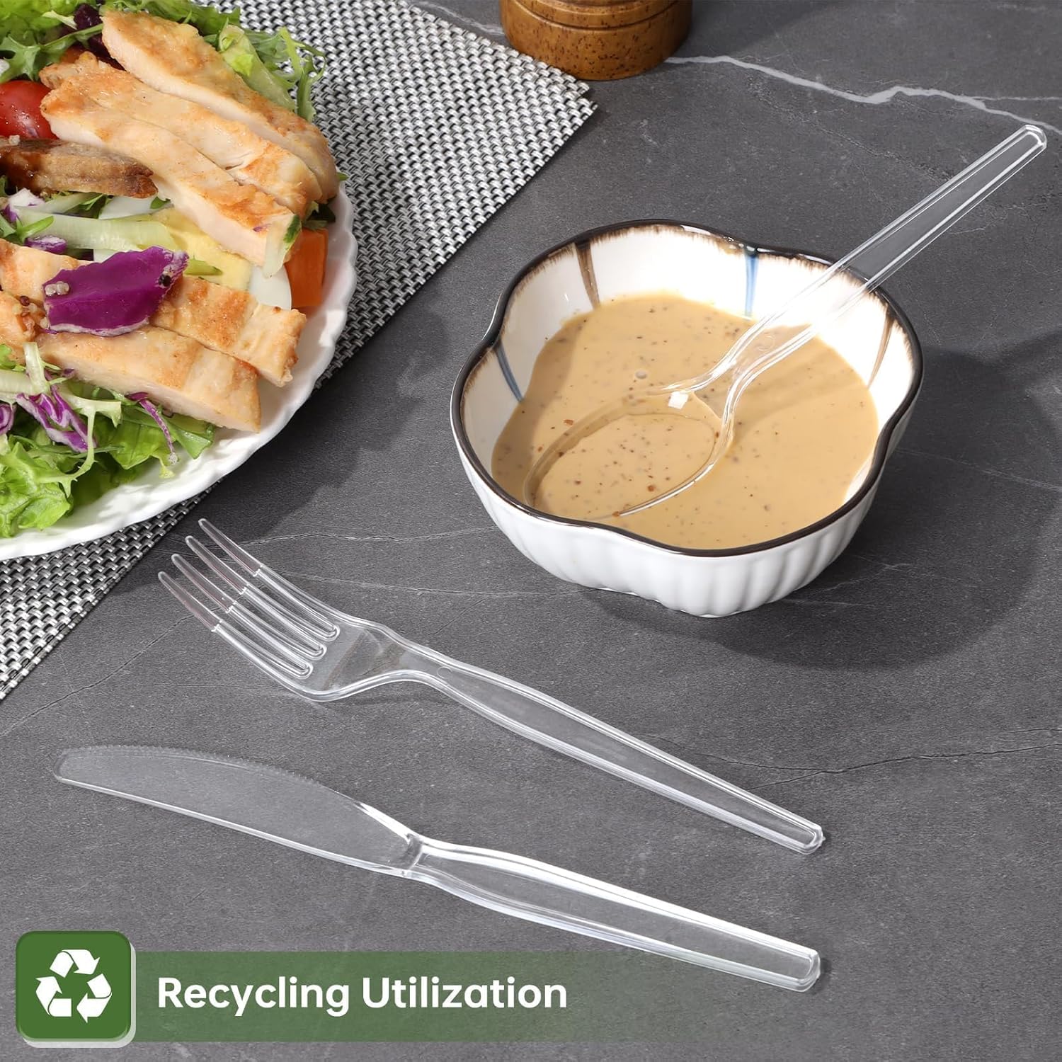 Heavy Duty Plastic Cutlery Set, 360 Count Disposable Cutlery Set with Clear Forks Spoons and Knives, BPA-Free Heat Resistant Silverware, Plasticware Bulk for Parties, Catering, Picnic