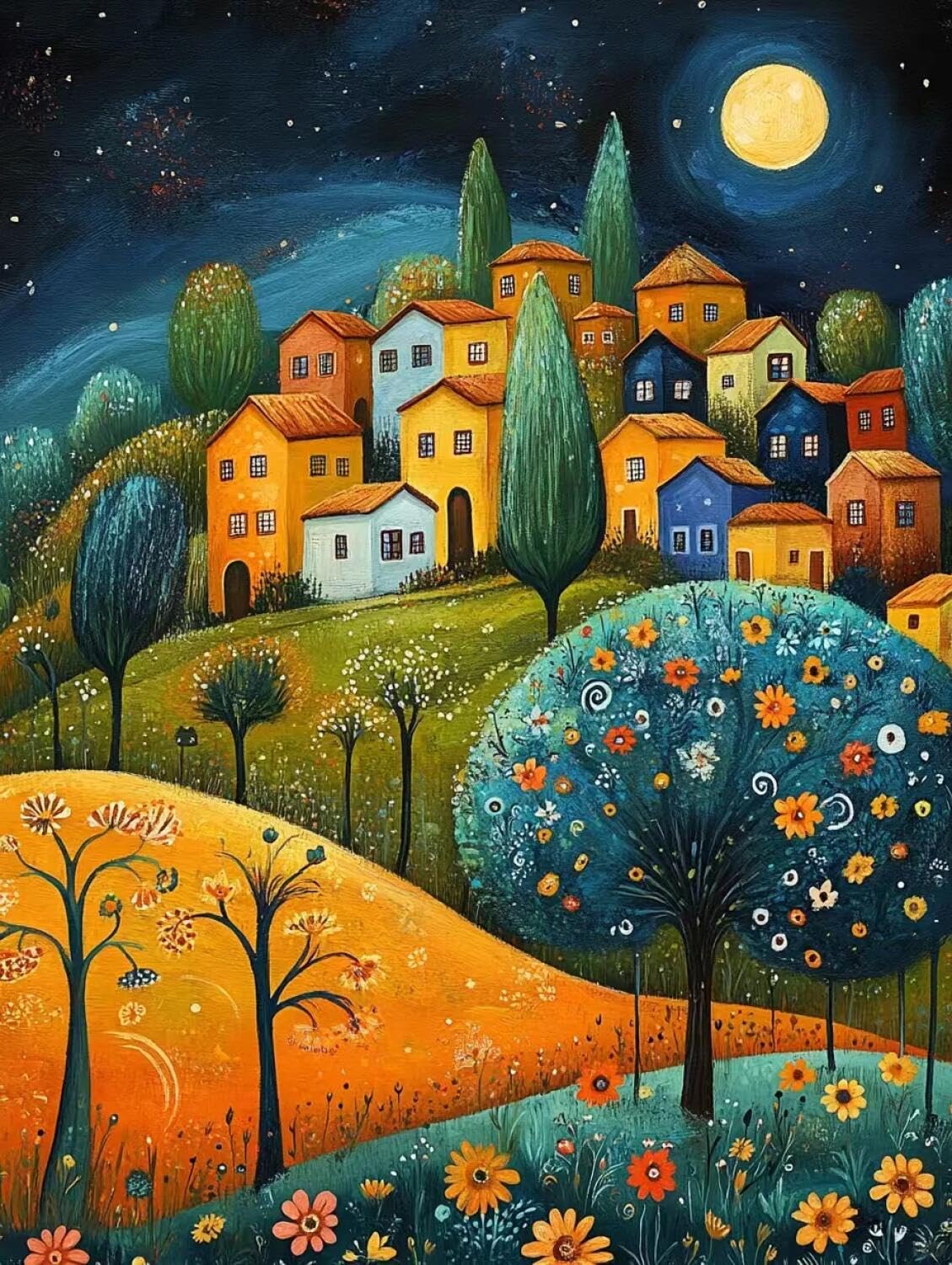 Rqwybcaxn Bead Embroidery Kits Big Trees and Houses 40x50cm