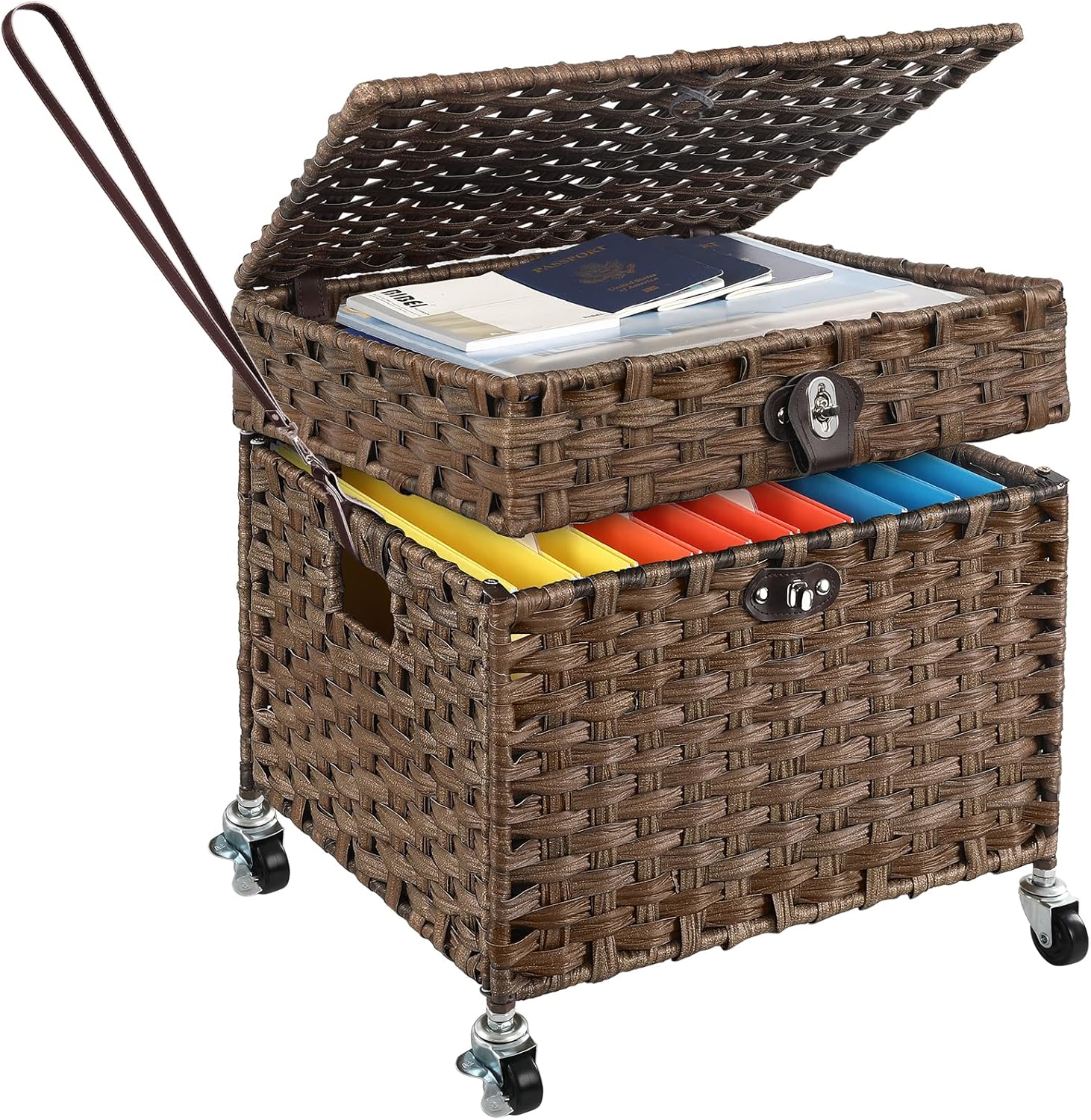 ETRONIK Rolling File Updated 2 Layer File for Home Office, Hand Woven File Box