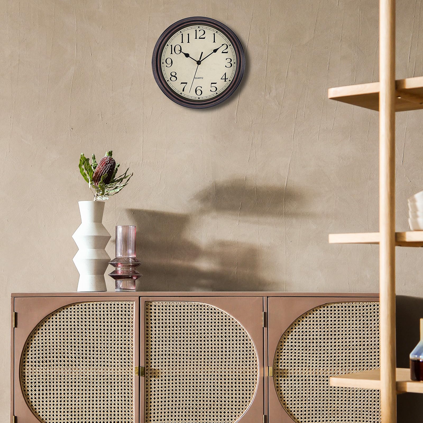 Foxtop Retro Silent Non-Ticking Round Classic Clock Quartz Decorative Battery Operated Wall Clock for Living Room Kitchen Home Office 12 Inch (Bronze)