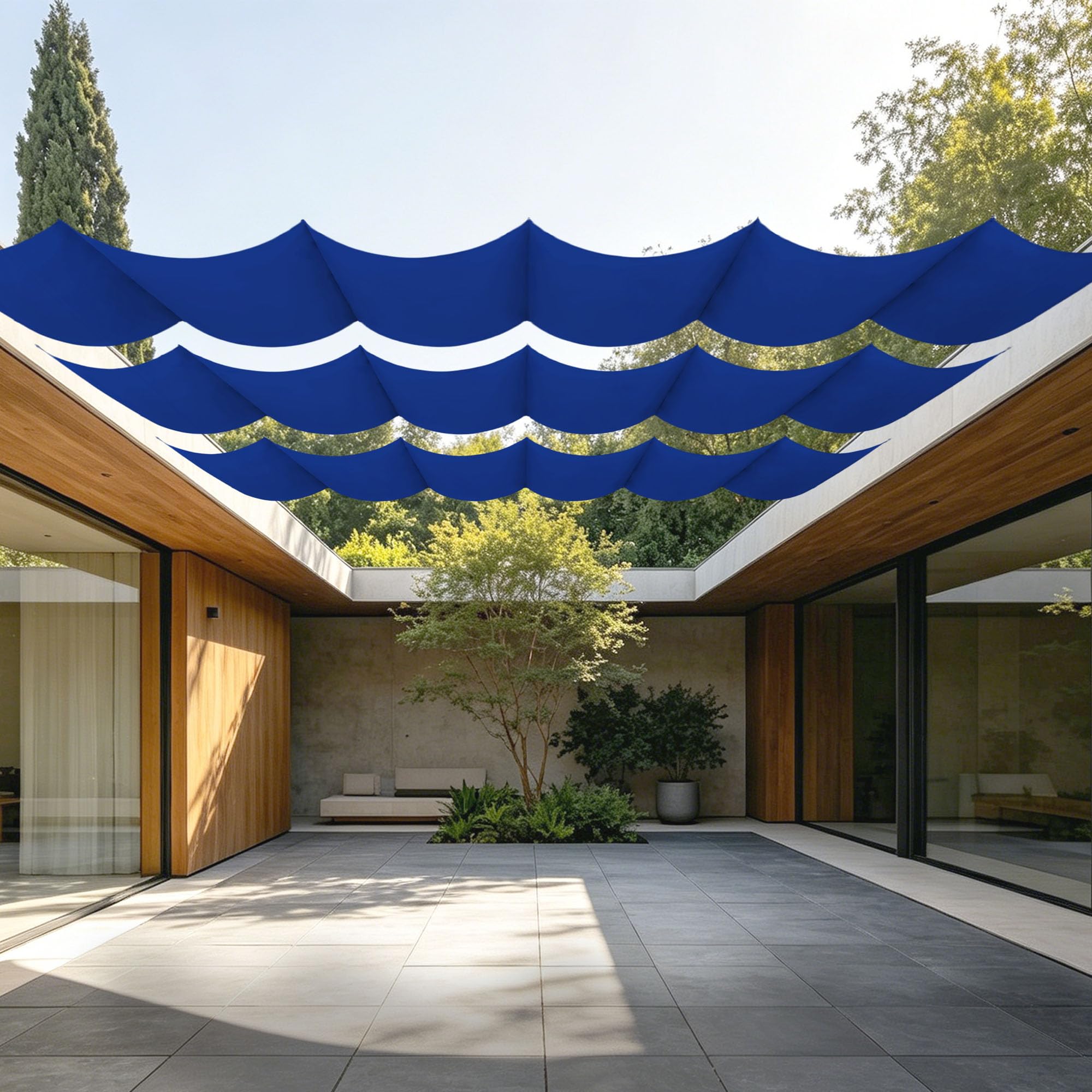 Voile d'ombrage rétractable bleu foncé pour un été frais au jardin