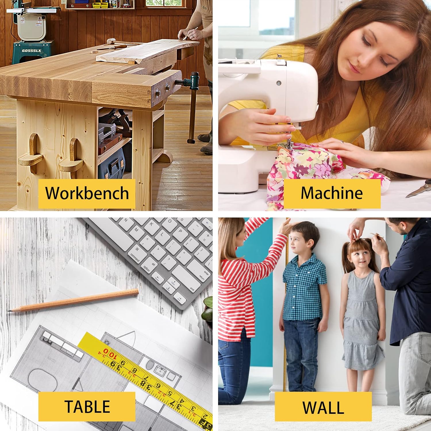 2 Pcs Steel Self-Adhesive Measuring Tape,39 Inch Left-to-Right Sticky Measure Tape with Adhesive Backing Double Scale Sticky Tape Measure Workbench Ruler for Work Woodworking, Saw, Drafting Table