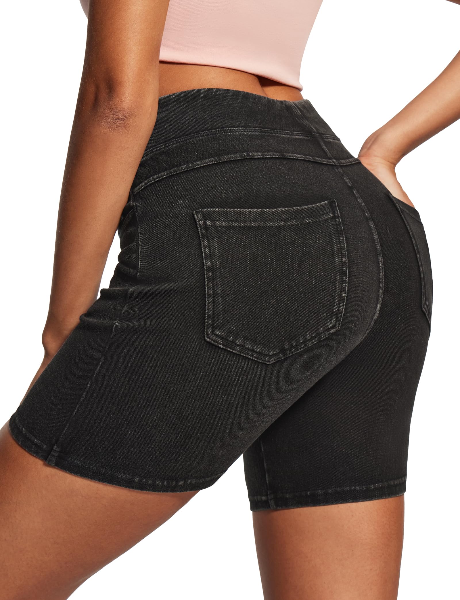 Heathyoga Stretchy Jean Shorts Womens High Waisted Denim Shorts for Women with Pockets Pull On Jorts Casual Womens