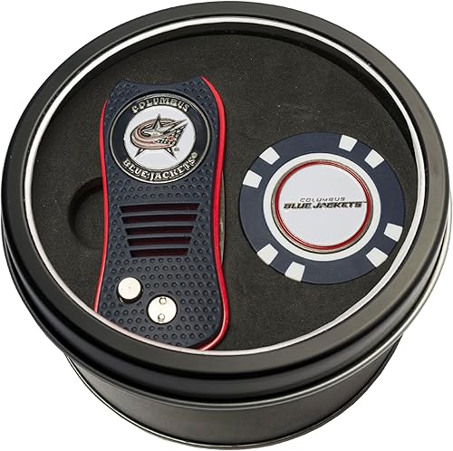 Miniatura 8 de Team Golf Juego de regalo NHL herramienta retráctil Divot y chip, incluye 2 marcadores de bola esmaltada de doble cara, diseño patentado, menos daño